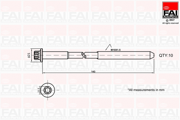 Комплект болтов головки блока цилиндров (ГБЦ) FAI AutoParts B489