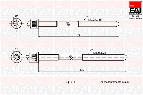 Комплект болтов головки блока цилиндров (ГБЦ) FAI AutoParts B2201