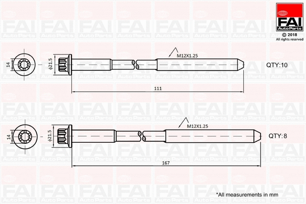 Комплект болтов головки блока цилиндров (ГБЦ) FAI AutoParts B2124
