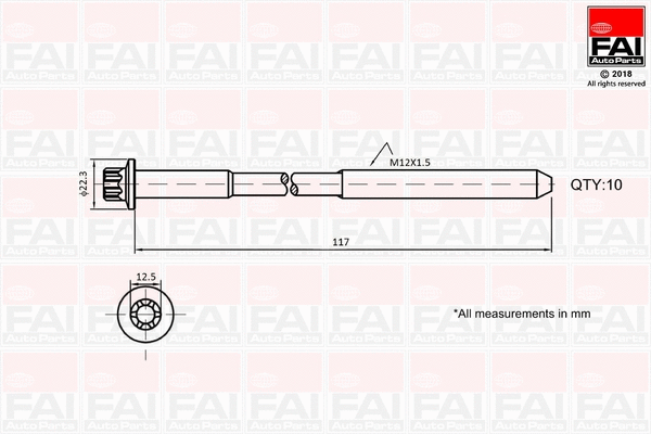 Комплект болтов головки блока цилиндров (ГБЦ) FAI AutoParts B1018