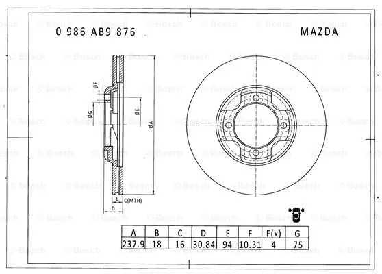 Тормозной диск BOSCH 0 986 AB9 876
