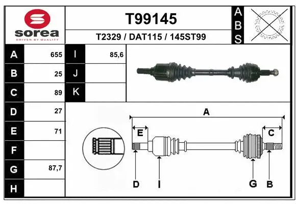 Приводной вал EAI T99145