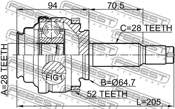 ШРУС FEBEST 1410-REXA52R - Фото 1
