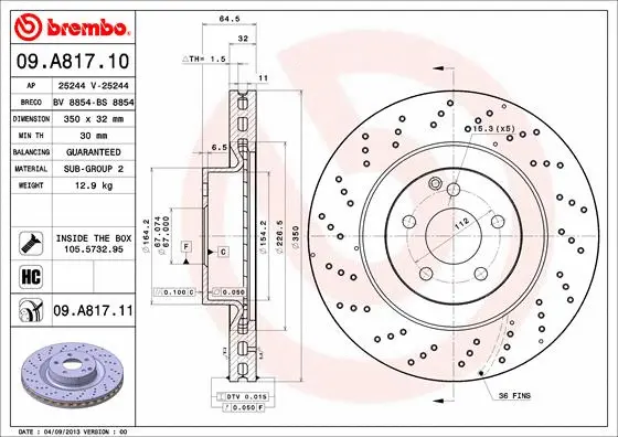 Тормозной диск BREMBO 09.A817.10 - Фото 1