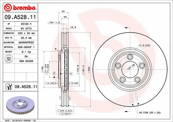 Тормозной диск BREMBO 09.A528.11 - Фото 1