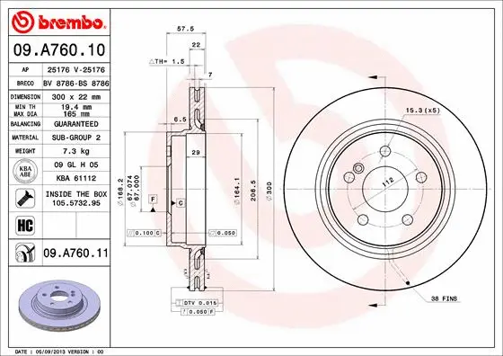 Тормозной диск BREMBO 09.A760.11 - Фото 1