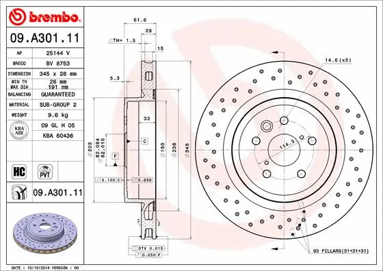 Тормозной диск BREMBO 09.A301.11 - Фото 1