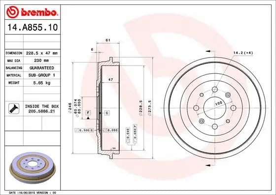 Тормозной барабан BREMBO 14.A855.10