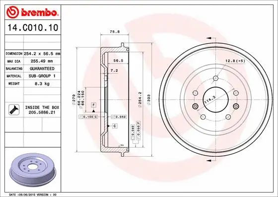 Тормозной барабан BREMBO 14.C010.10