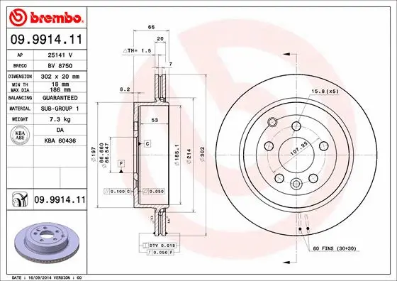 Тормозной диск BREMBO 09.9914.11 - Фото 1