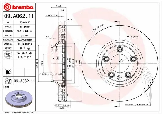 Гальмівний диск BREMBO 09.A062.11 - Фото 1