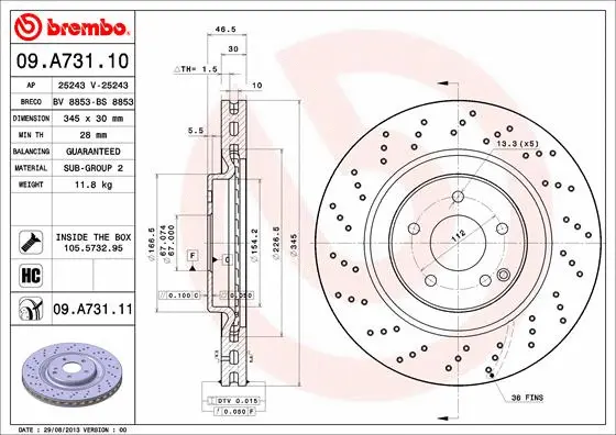Тормозной диск BREMBO 09.A731.11 - Фото 1