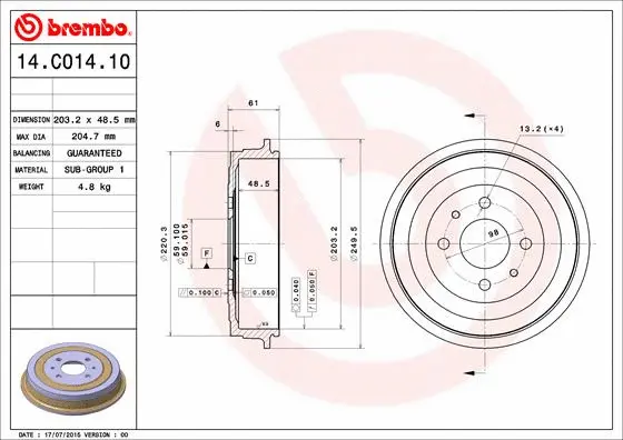 Тормозной барабан BREMBO 14.C014.10