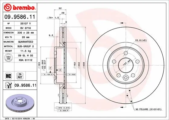 Тормозной диск BREMBO 09.9586.11 - Фото 1