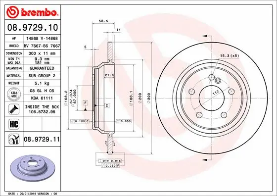 Тормозной диск BREMBO 08.9729.10 - Фото 1