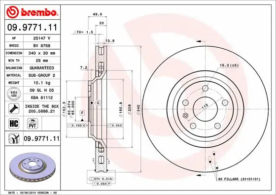 Тормозной диск BREMBO 09.9771.11 - Фото 1