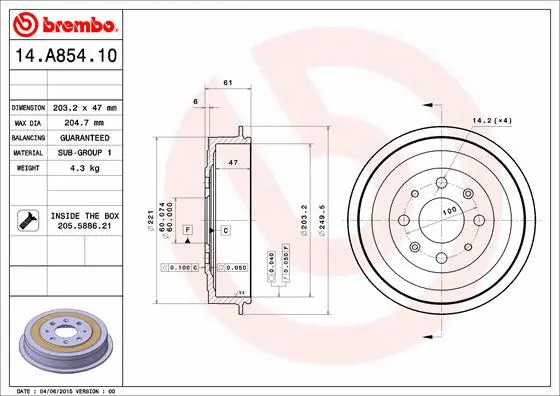 Тормозной барабан BREMBO 14.A854.10