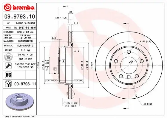 Тормозной диск BREMBO 09.9793.10 - Фото 1