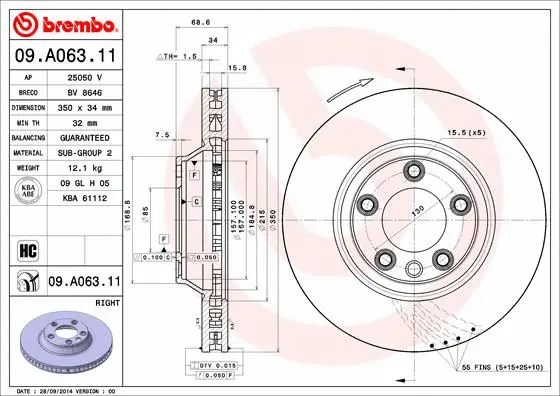 Гальмівний диск BREMBO 09.A063.11 - Фото 1
