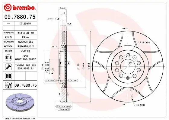 Гальмівний диск BREMBO 09.7880.75 - Фото 1