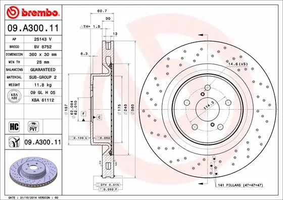 Тормозной диск BREMBO 09.A300.11 - Фото 1