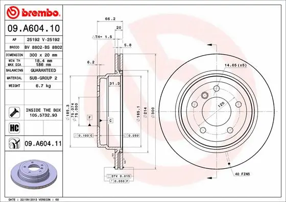 Тормозной диск BREMBO 09.A604.11 - Фото 1