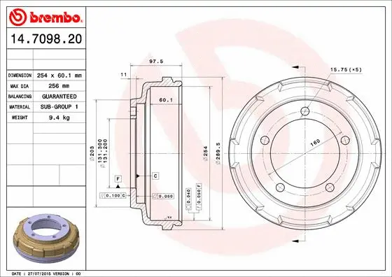 Тормозной барабан BREMBO 14.7098.20