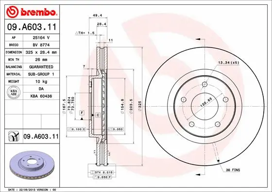 Тормозной диск BREMBO 09.A603.11 - Фото 1