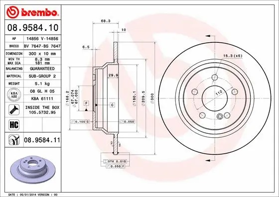 Тормозной диск BREMBO 08.9584.10 - Фото 1