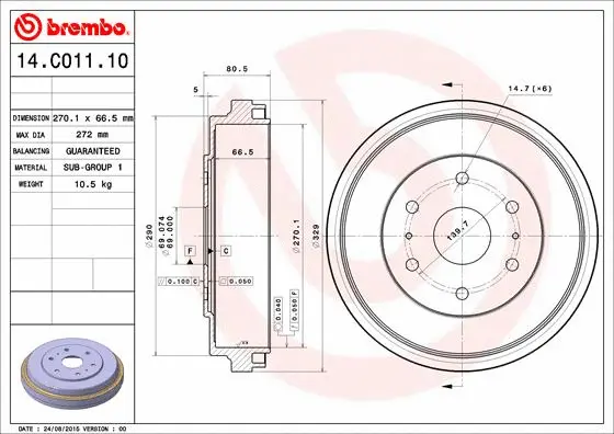 Тормозной барабан BREMBO 14.C011.10