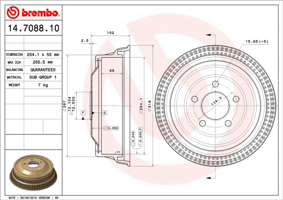 Гальмівний барабан BREMBO 14.7088.10