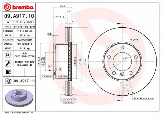 Тормозной диск BREMBO 09.A917.10 - Фото 1