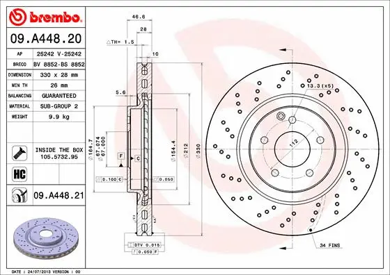 Тормозной диск BREMBO 09.A448.20 - Фото 1