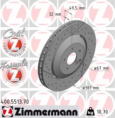 Тормозной диск ZIMMERMANN 400.5513.70 FORMULA Z BRAKE DISC