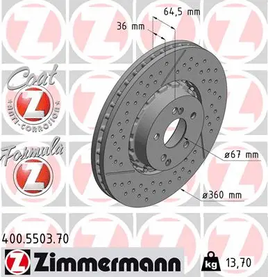 Тормозной диск ZIMMERMANN 400.5503.70 FORMULA Z BRAKE DISC