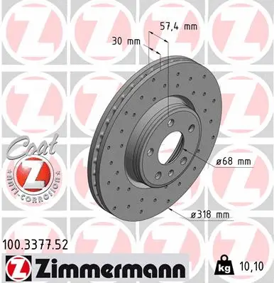 Тормозной диск ZIMMERMANN 100.3377.52 SPORT BRAKE DISC COAT Z