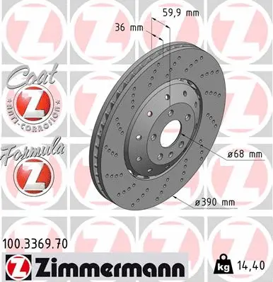 Тормозной диск ZIMMERMANN 100.3369.70 FORMULA Z BRAKE DISC