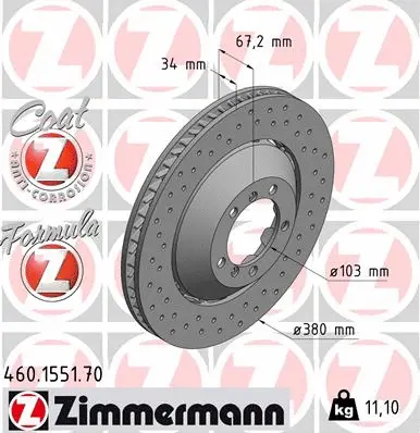 Тормозной диск ZIMMERMANN 460.1551.70 FORMULA Z BRAKE DISC