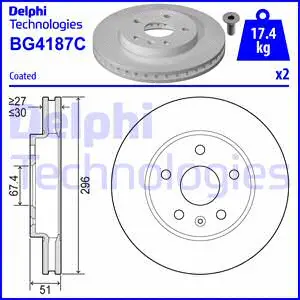 Тормозной диск DELPHI BG4187-C - Фото 1